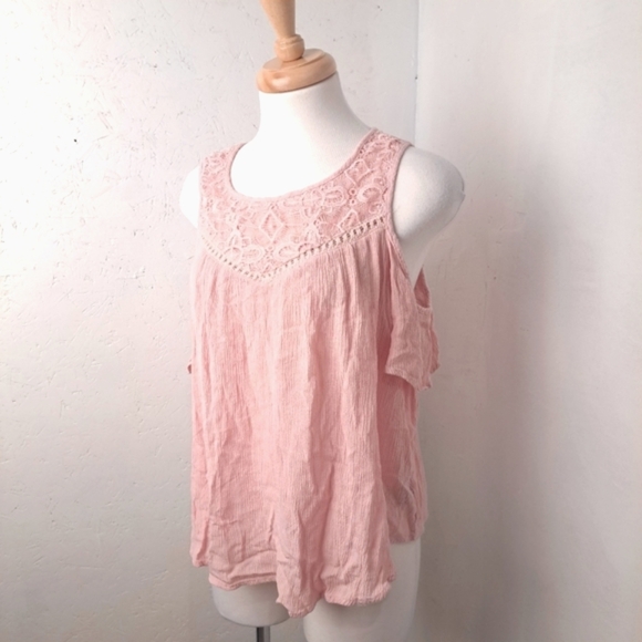 Lily Morgan | Pink cold shoulder t shirt with lace details - Picture 1 of 13
